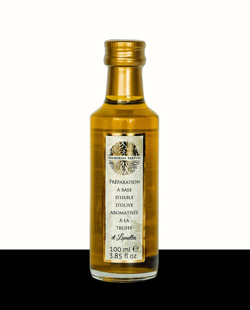 Huile d'olive aromatisée Truffe blanche et Lamelles Les Bons Plans du Châtelain