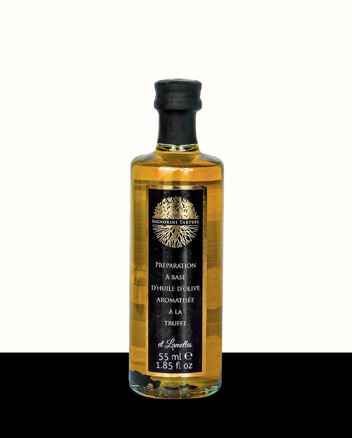 Huile d'olive aromatisée Truffe noire et Lamelles Les Bons Plans du Châtelain