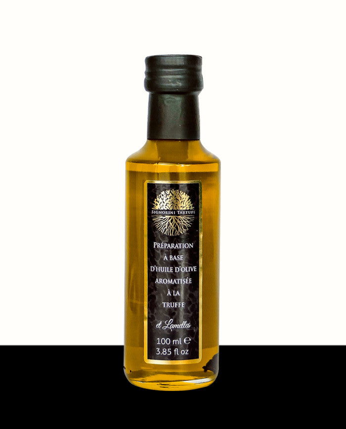 Huile d'olive aromatisée Truffe noire et Lamelles Les Bons Plans du Châtelain