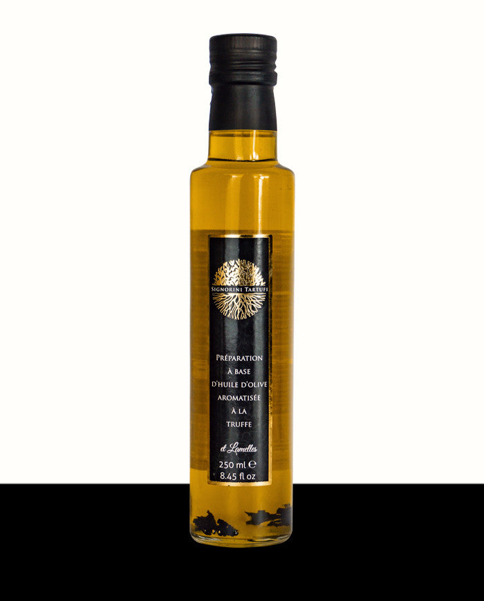 Huile d'olive aromatisée Truffe noire et Lamelles Les Bons Plans du Châtelain