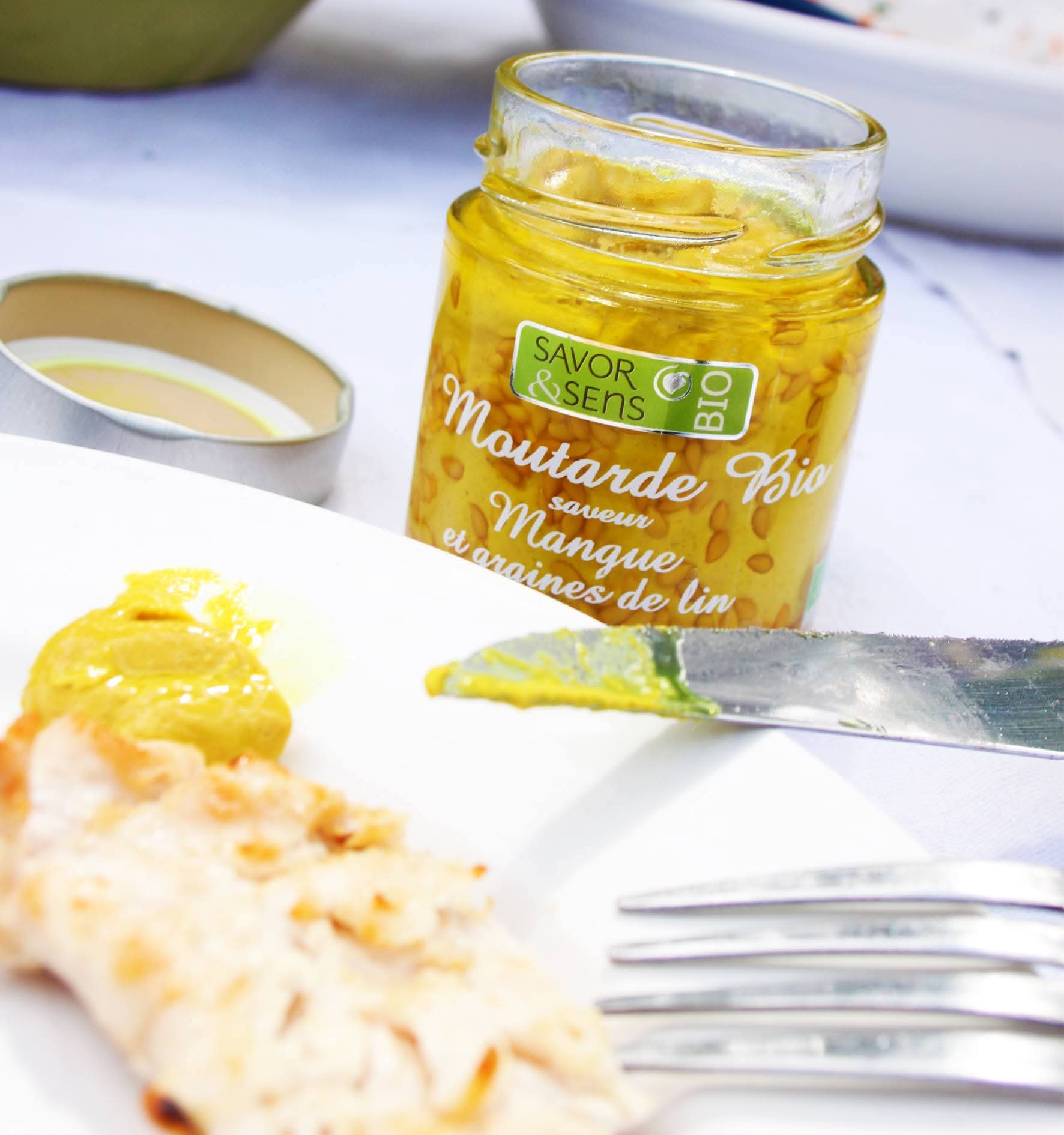Moutarde Graines de Lin saveur Mangue Bio Les Bons Plans du Châtelain
